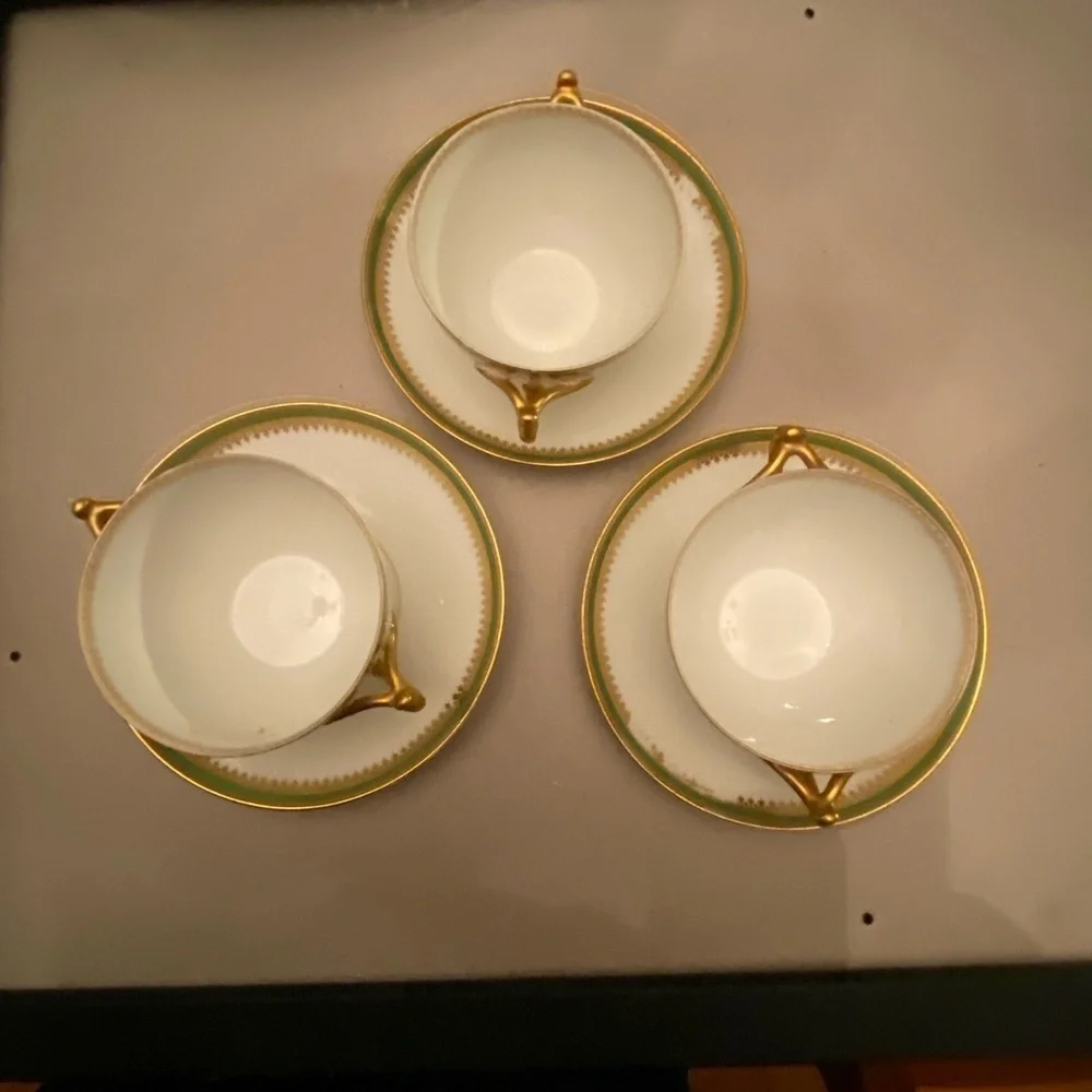 Haviland Gold and Green Bouillon Set 3